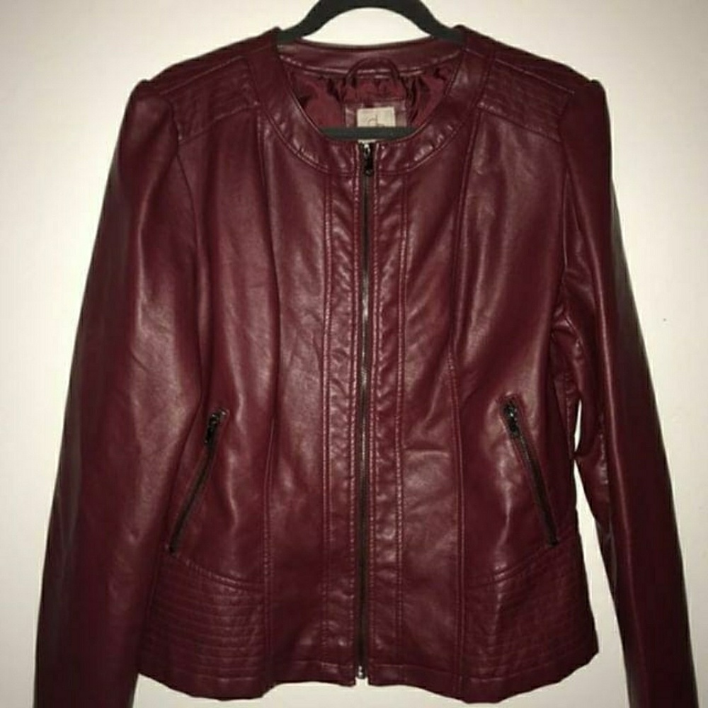 Burgundy Faux Leather Jacket